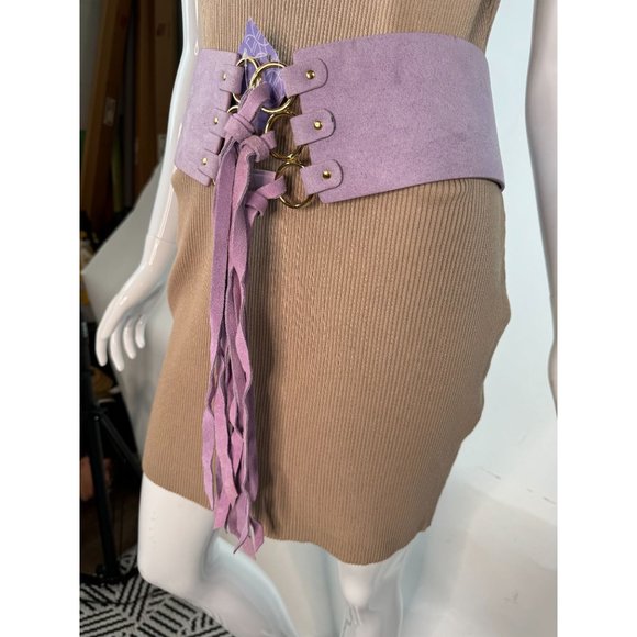 Hot on Hollywood Leather Laced Belt with Elastic Inserts  L Purple - Picture 11 of 16